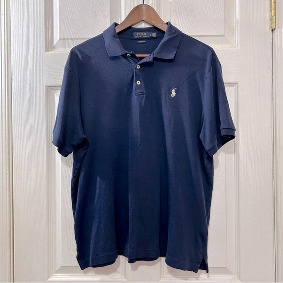 POLO Ralph Lauren Shirt Men's Classic Fit Navy White Size Large Stretchy - Picture 1 of 7